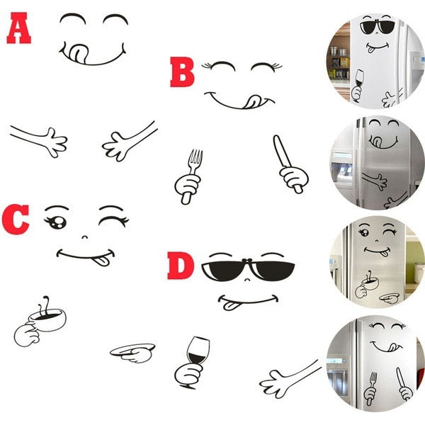 New 4 Styles Smile Face Wall Sticker Happy Delicious Face Fridge Stickers