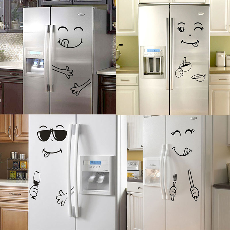 New 4 Styles Smile Face Wall Sticker Happy Delicious Face Fridge Stickers