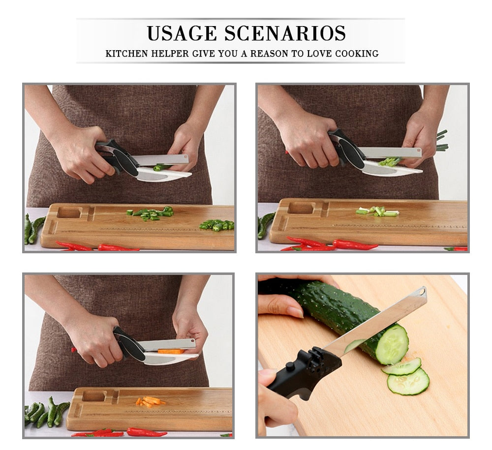 Kitchen 2-in-1 stainless steel cutting knife