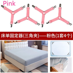 4 Pieces Bed Sheet Clip, Bed Sheet Belt Fastener, Mattress Clip Blanket Gripper, Three Branches, Multiple Direction, Plastic Buckle, Elastic Band, Metal Clips (Pink)